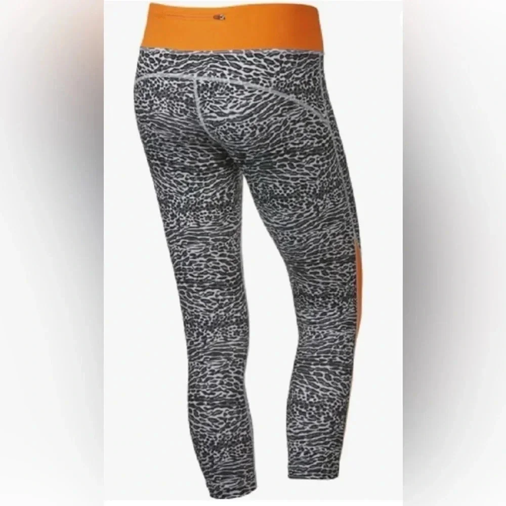 NIKE Women’s M Racer Leopard Print Running‎ Crop Leggings zipper pocket Dri-fit